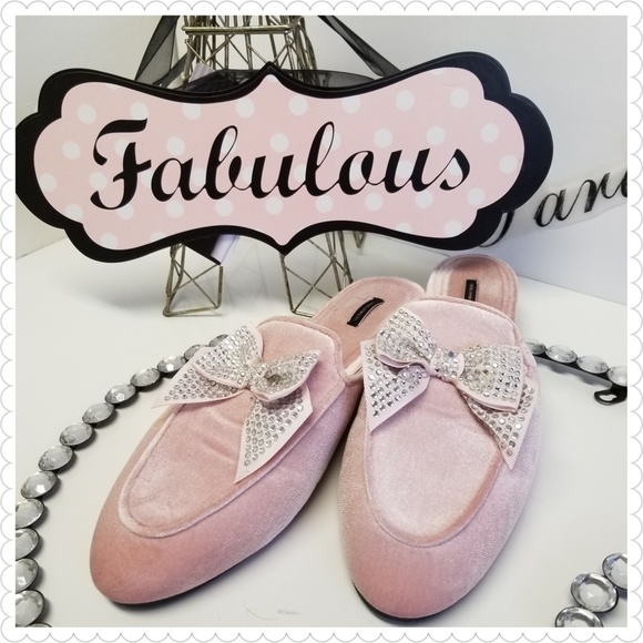 Victoria's Secret Pink Velvet Rhinestone Slippers - Picture 2 of 8